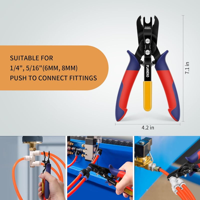 PLANEKO Air Line Pliers Push to Connect Fitting Disconnect Tool for 1/4" 5/16" Pneumatic Hose Quick Connect Fittings Removing Air Line Removal Tool Hose Release Pliers for 6mm 8mm Push Fit Connector - Image 5